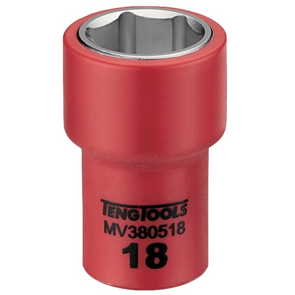 Teng Tools 3/8 Inch Drive 18MM Metric 6 Point 1000 Volt Shallow Insulated Socket MV380518
